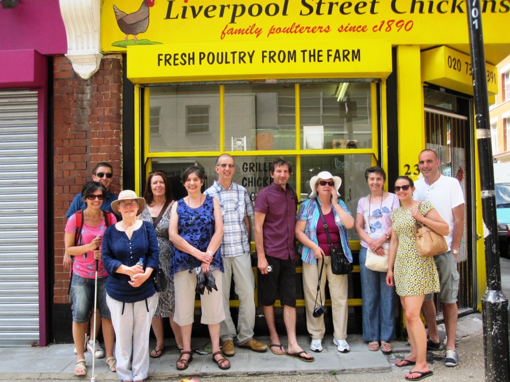 My tour group outside the last Jewish owned Chicken shop in Petticoat Lane