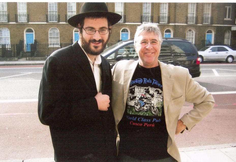 Phil and a very tall friend near Fieldgate Street, East End of London